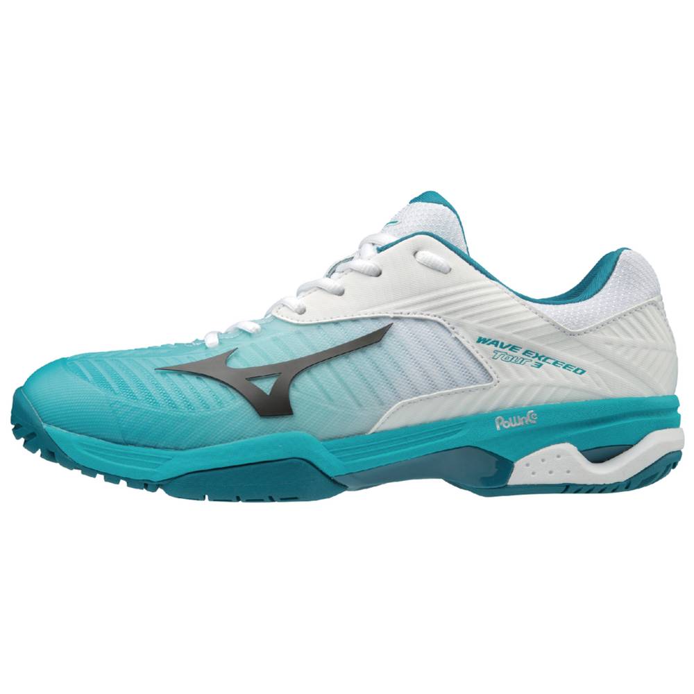 Tenis Netshoes Mizuno Wave Exceed Tour 3 AC - Homem - Branco/Azuis Pavão - ZFKVI2014